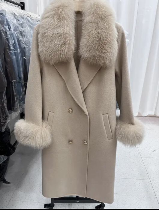 Kontantto plaszcz kaszmirowy czarny futro lis xs-xl