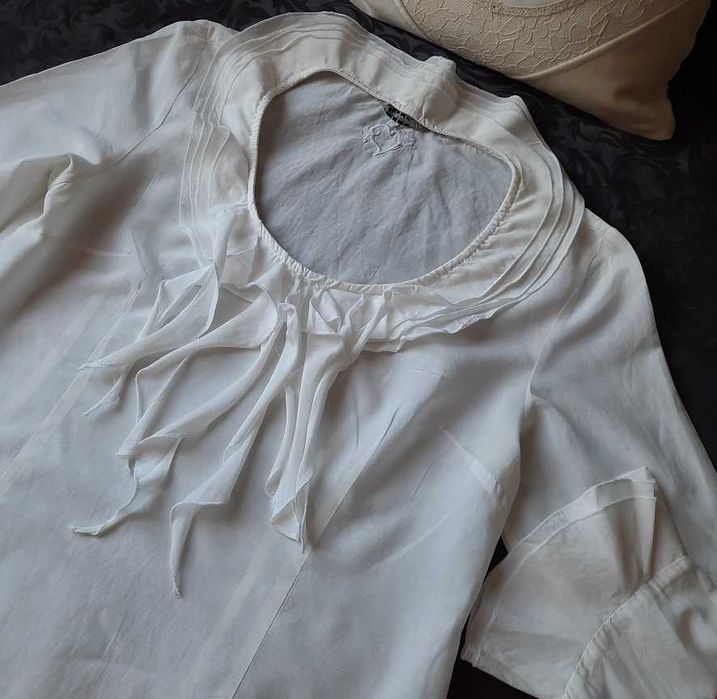Image Jedwab Bawełna piękna boho koszula bluzka krem L