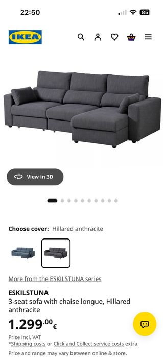 Sofá 3 lugares, com chaise longue . Modelo ikea Eskilstuna