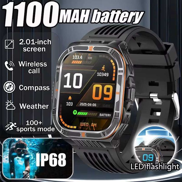 Смарт часы: VWAR HT38 PRO. NFC. Compass. 3D-меню. 1100mAh. LED-фонарик