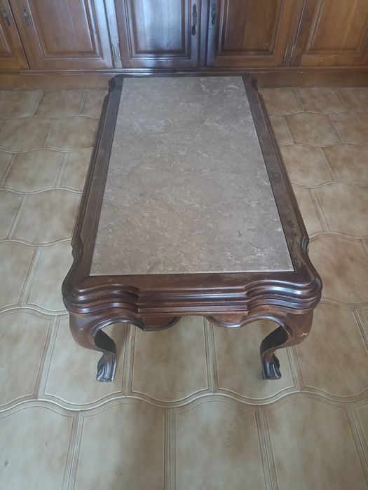 Mesa de apoio em carvalho com pedra mármore