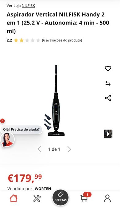 Aspirador Vertical NILFISK Handy 2 em 1 (25.2 V - Autonomia: entre 20 a 25 minutos de utilização