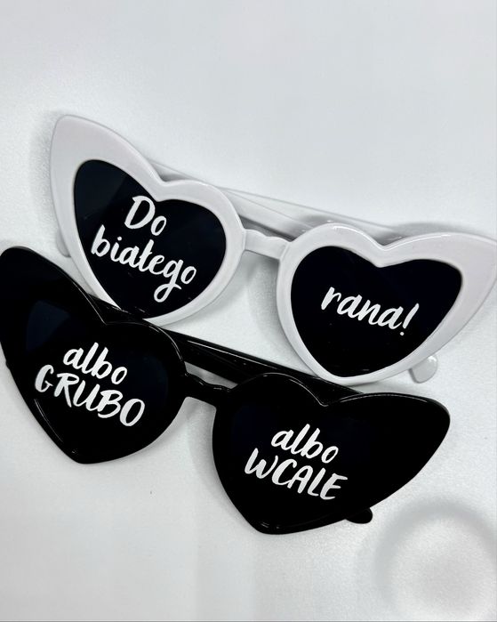 Okulary serca personalizowane serduszka białe czarne z naklejkami