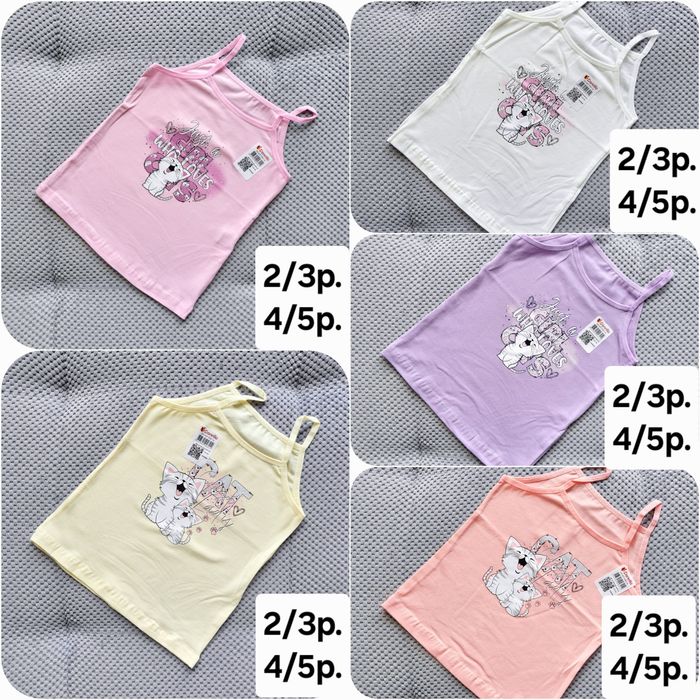 Розпродаж майка donella 2-5р. маєчка на тонких, вузьких бретельках бавовняна, дитячі майки різні 32 моделі на ріст  98-116см майочка донелла турція