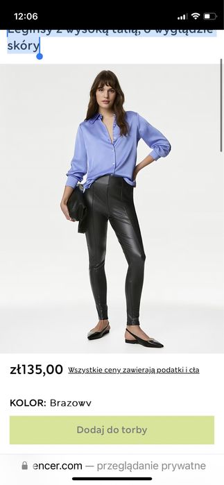 Leginsy z wysoką talią, o wyglądzie skóry  M&S