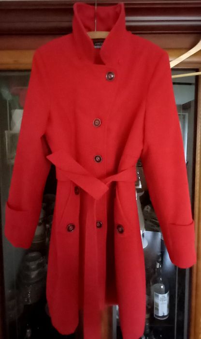 Płaszcz czerwony roz.42- bardzo ciepły bawełna