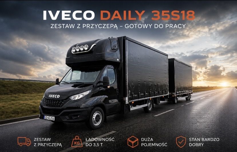 Iveco Daily 35 S18 + Przyczepa  Iveco Daily 35S18 + przyczepa | Zestaw | 10 palet | Tachograf | DPR |