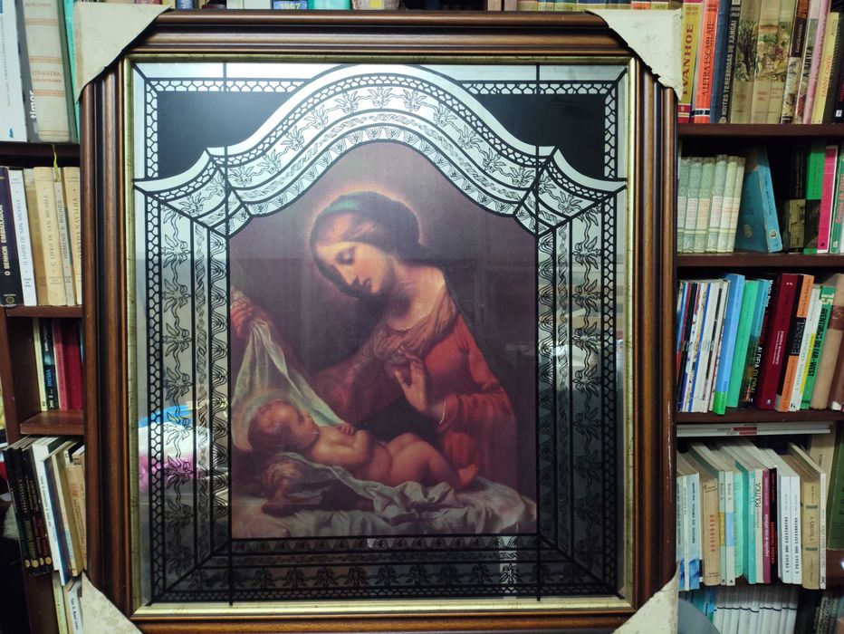 Quadro com imagem religiosa com espelho e moldura em óptimo estado