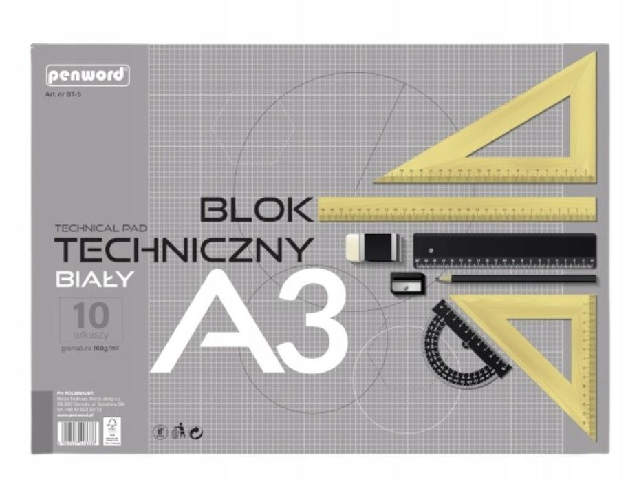 Blok techniczny Biały A3 duży 10 kartek