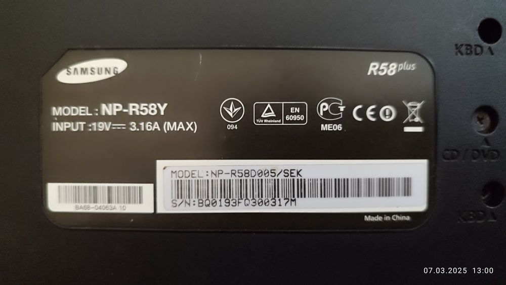 Ноутбук Samsung NP-R58Y (на запчасти)