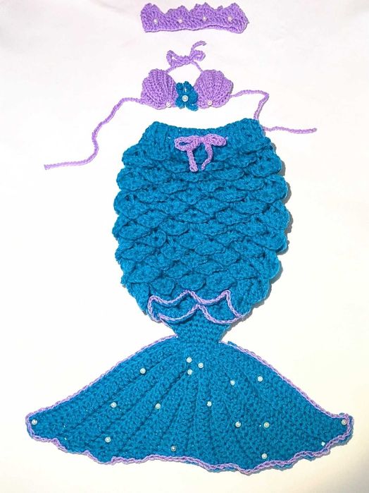 Szydełkowy Strój Syrenki dla Noworodka 0-3 miesięcy