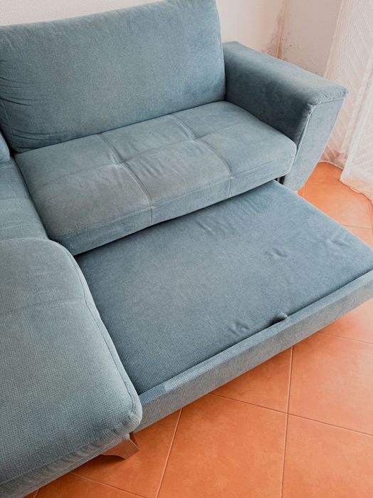 Sofá-cama com chaise longue Azul