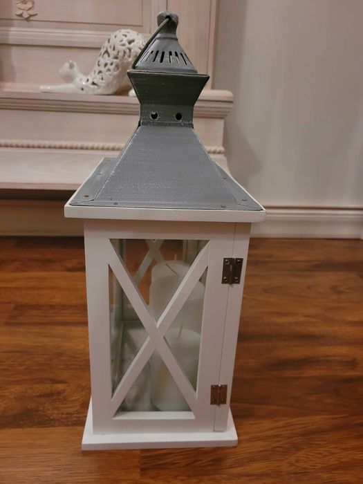 Drewniany biały lampion z home&you duży