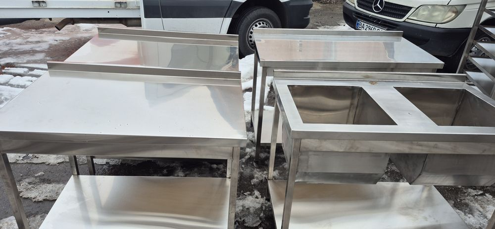 Столи, підставки, тумби, мийки, полиці, стелажі, зонти, нержавійки