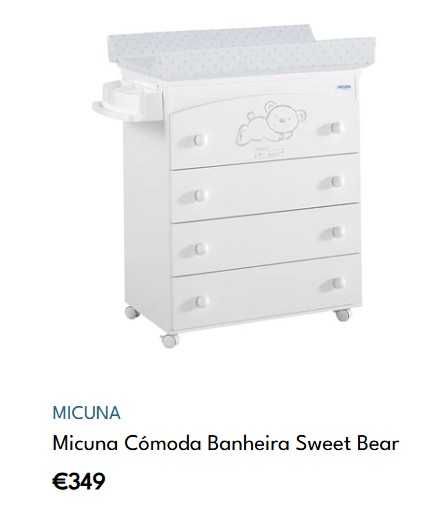 Cama Micuna Sweet Bear Basic Branco + colchão + banheira + comoda