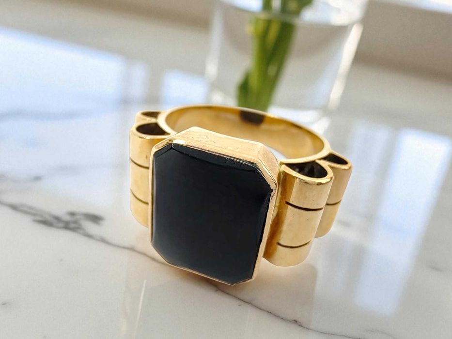 Sygnet złoty z onyxem, pr. 585, rozm.21,  perf. stan, Lombard Gorzów