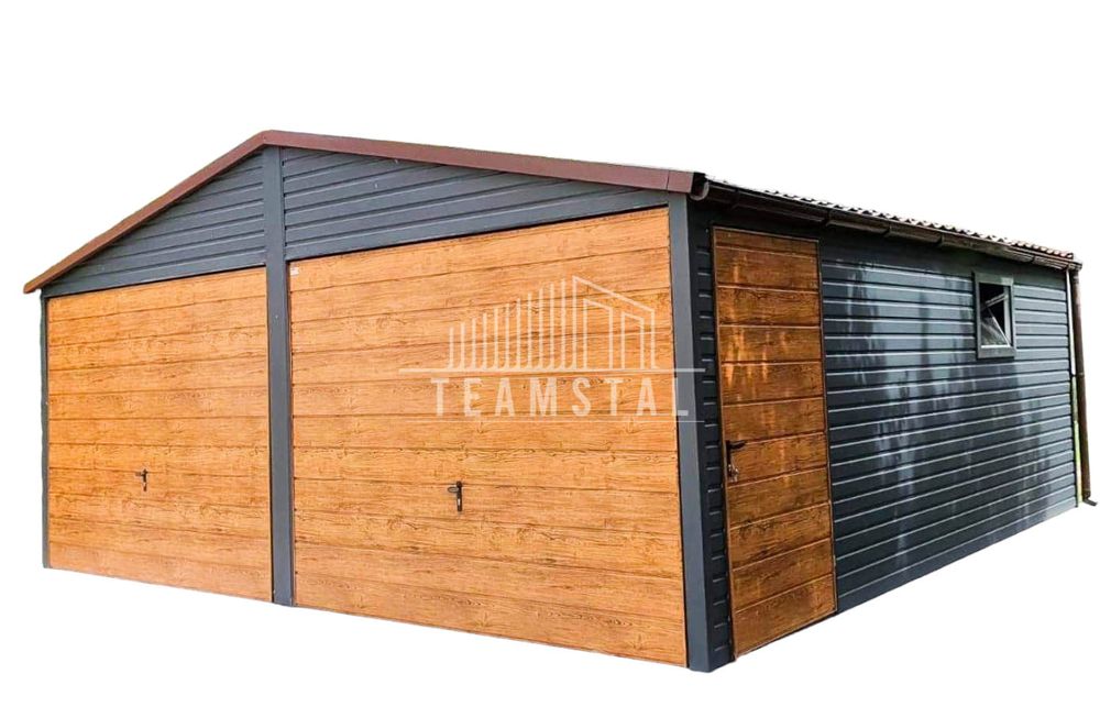 GARAŻ BLASZANY 6m x 5,5m 2x Brama drzwi okno antracyt drewnopodobny