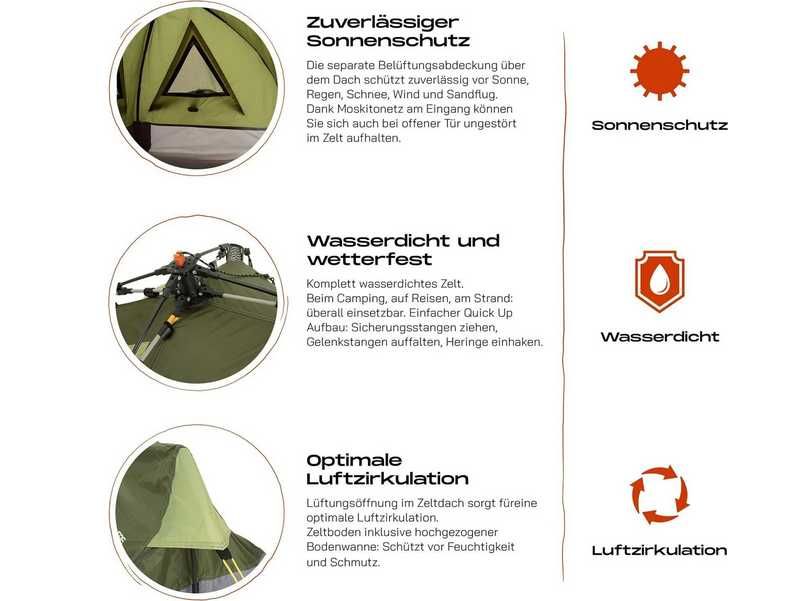 1-osobowy namiot - Trójkąt - 225x100x57 cm - Zielony