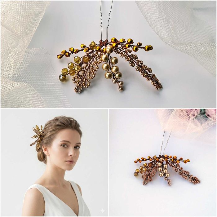 Прикраси для нареченої у зачіску з намистин шпилька віночок на голову