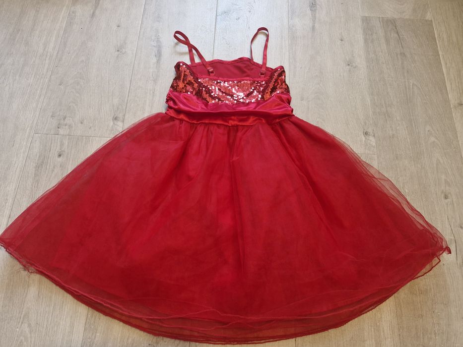 Sukienka czerwona elegancka cekiny tiul Bal karnawał KappAhl r.134-140