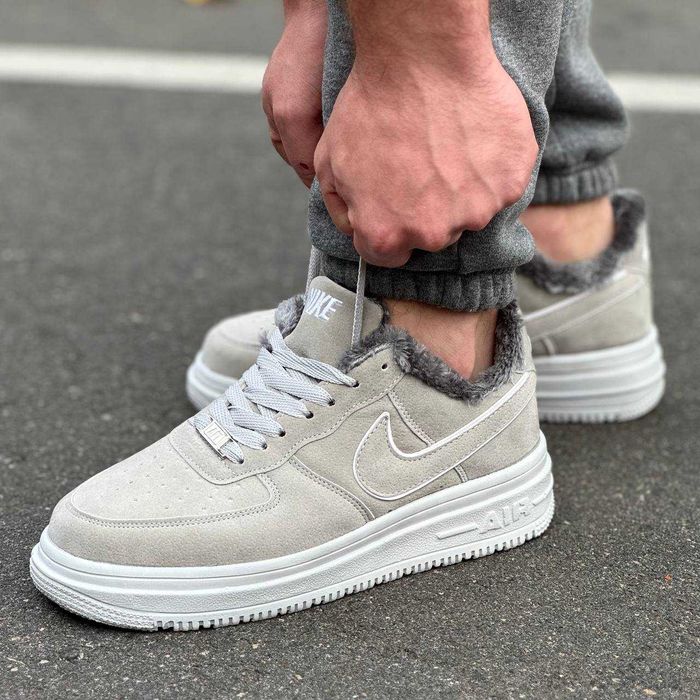 Мужские зимние кроссовки на меху Nike Air Force "Silver Grey" 40-44