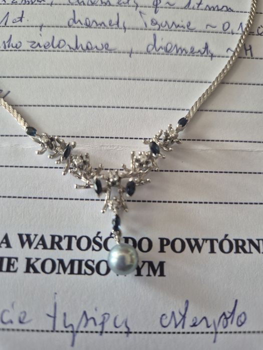 Naszyjnik kolia z brylantami i szafirami