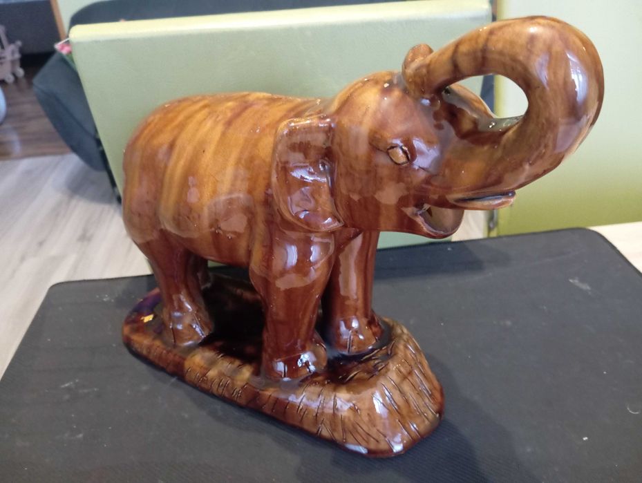 Duża ceramiczna figurka – słoń, vintage, prl 27 cm