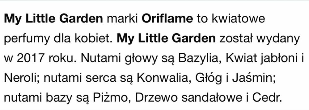Perfumy Oriflame Unikat My Little Garden