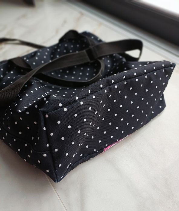 Torba czarna mom super mama w kropki na wózek podróżna pakowna duża