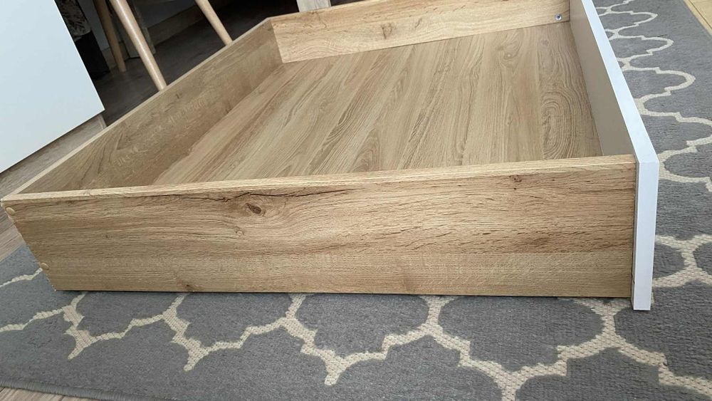 Szuflada pod łóżko Dąb z białym blatem na kółkach 95x80x17.5