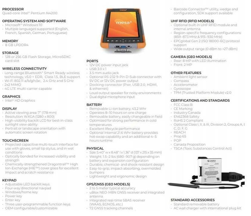 Juniper Systems Mesa 2 Rugged Tablet Windows 11 loT LTSC 4GB/128GB