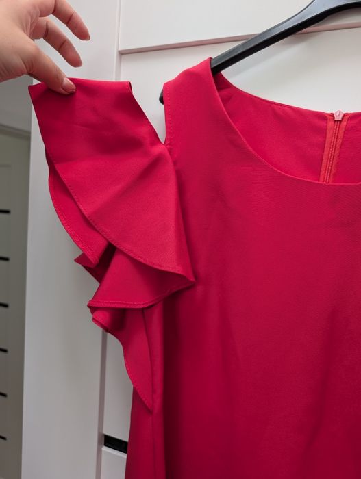 Krist sukienka z falbankami fuksja różowa prosta L 40