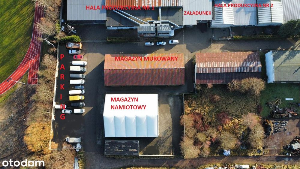 Kompleks hal produkcyjnych 4750m2 z magazynami, trafostacja, produkcja