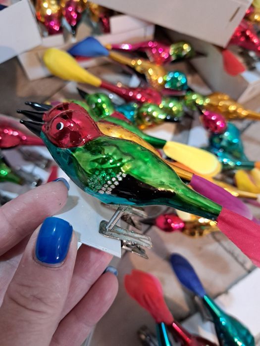Bombki szklane ptaszki na klipsie unikat retro styl prl