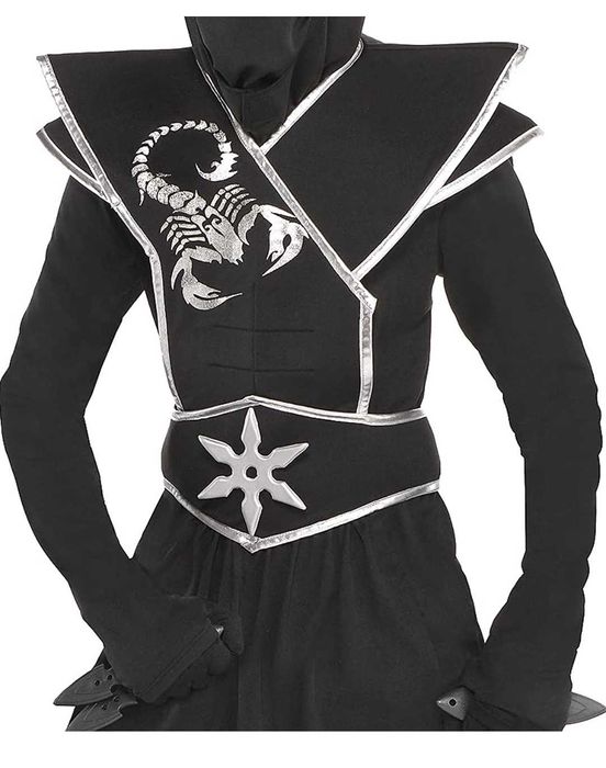 Strój Black NINJA SKORPION GWIAZDA mięśnie 110/122+Nunchaku