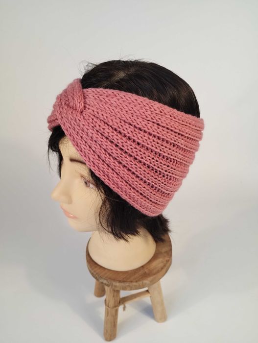 Opaska turbanowa brudny róż  szeroka akryl NOWA