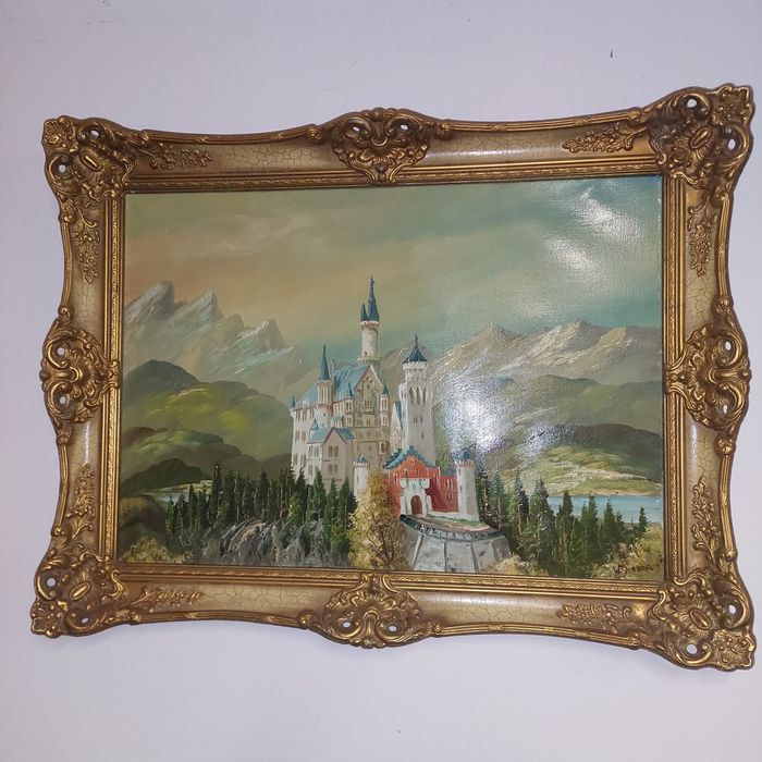Olej na płótnie – Zamek Neuschwanstein
Sygnowany obraz w dekoracyjnej,