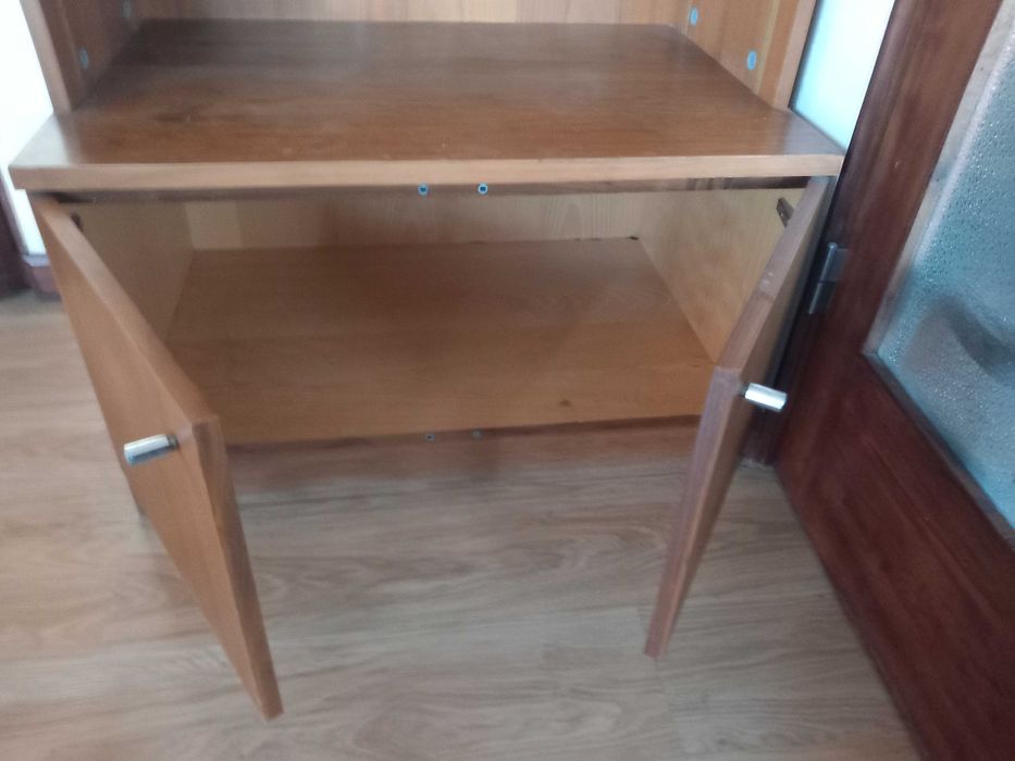 Estante com janela de vidro e armario de portas