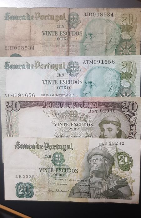 13 notas antigas portuguesas e estrangeiras