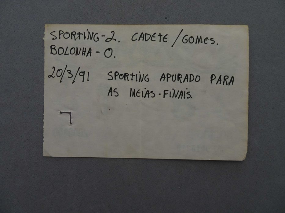 Bilhete futebol Sporting Bolonha Taça UEFA 90/91 20 março 1991