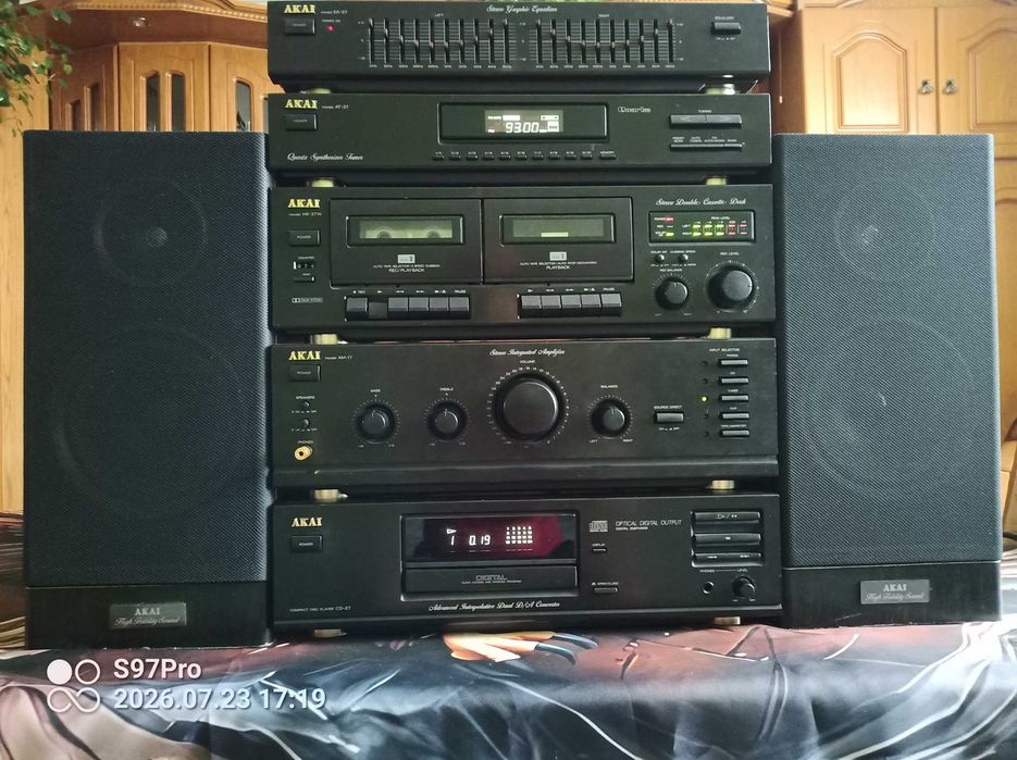 Wieża Vintage AKAI Seria 27 (AM-17/EA-27) + Kolumny | BT | Klotz | Pilot | Dok. 1991 | CD+Kaseta