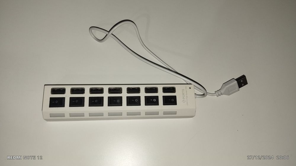 Extensão de hub USB2.0 de 7 portas a funcionar muito bem
