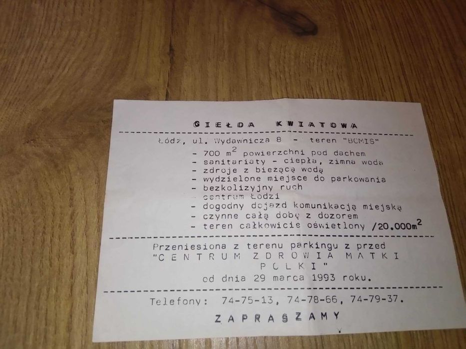 Giełda kwiatowa Łódź 1993 ulotka broszura reklama mapa dojazdu