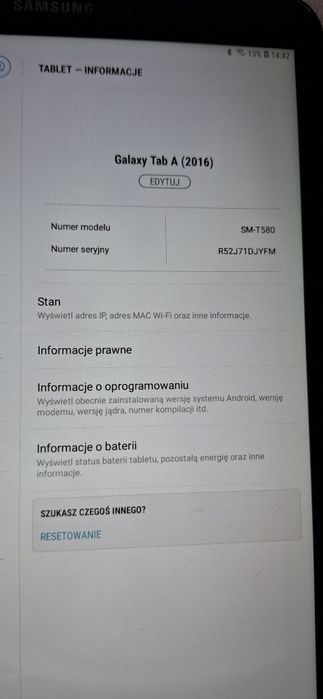 Tablet Samsung Galaxy tab t580