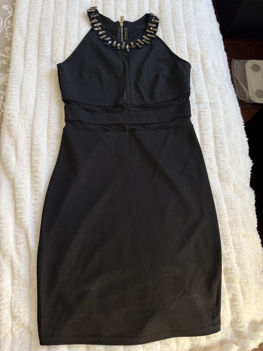 Vestido festa preto e azul com brinhantes tamanho S