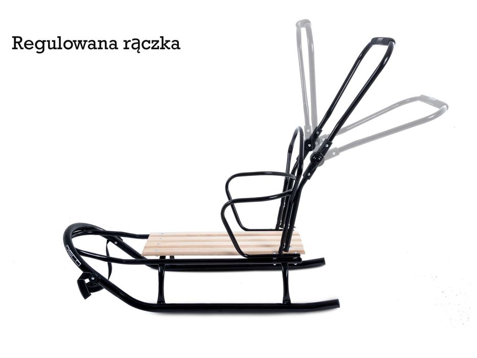 Nowe sanki z oparciem, pchaczem i śpiworkiem