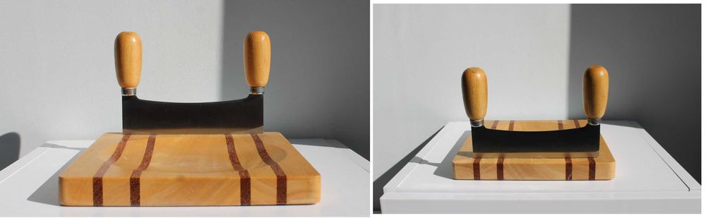 Siekacz Tasak do ziół Nóż kołyska Deska drewniana Komplet NRD PRL