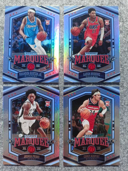 4 karty NBA Rookie 2021-22 Marquee Boston Jr Primo Kispert Wiggins