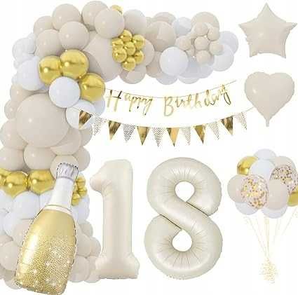 Balony Napis Happy Birthday Cyfra 18 Dekoracja Urodzinowa 18 Urodziny