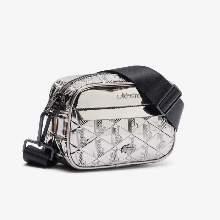 100% ОРИГІНАЛ Lacoste monogram crossbody silver chrome bag сумка кросбоді монограма через плече унісекс NU4904BG